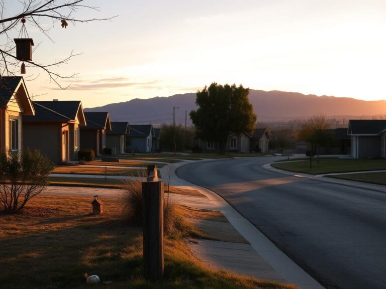 Flick International A quiet suburban street in Utah during early evening with modest homes and a weathered wooden fence.