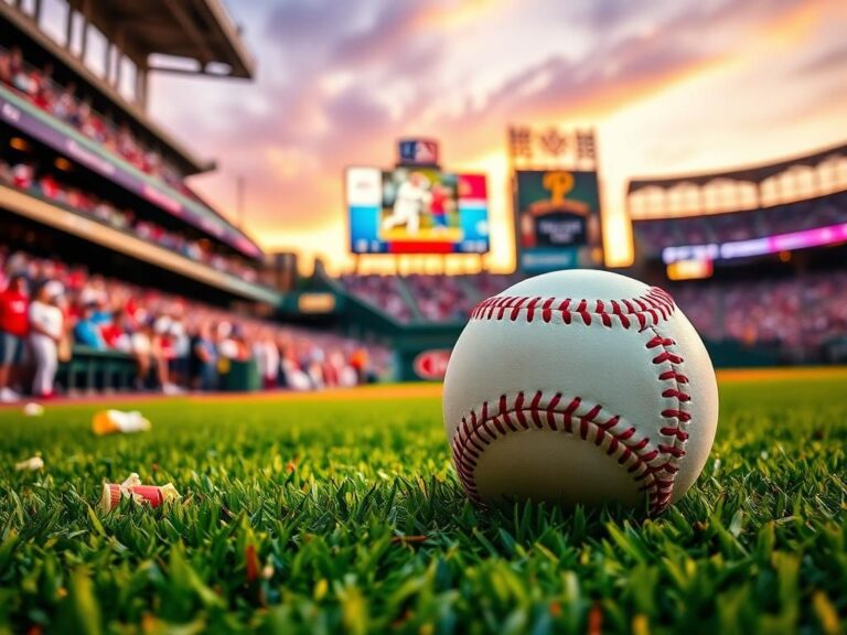Flick International A close-up of a baseball on the grass at a vibrant Phillies game with spectators in the background