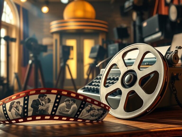 Flick International Vintage-inspired Hollywood set with a classic film reel and typewriter, showcasing romantic 1950s themes.
