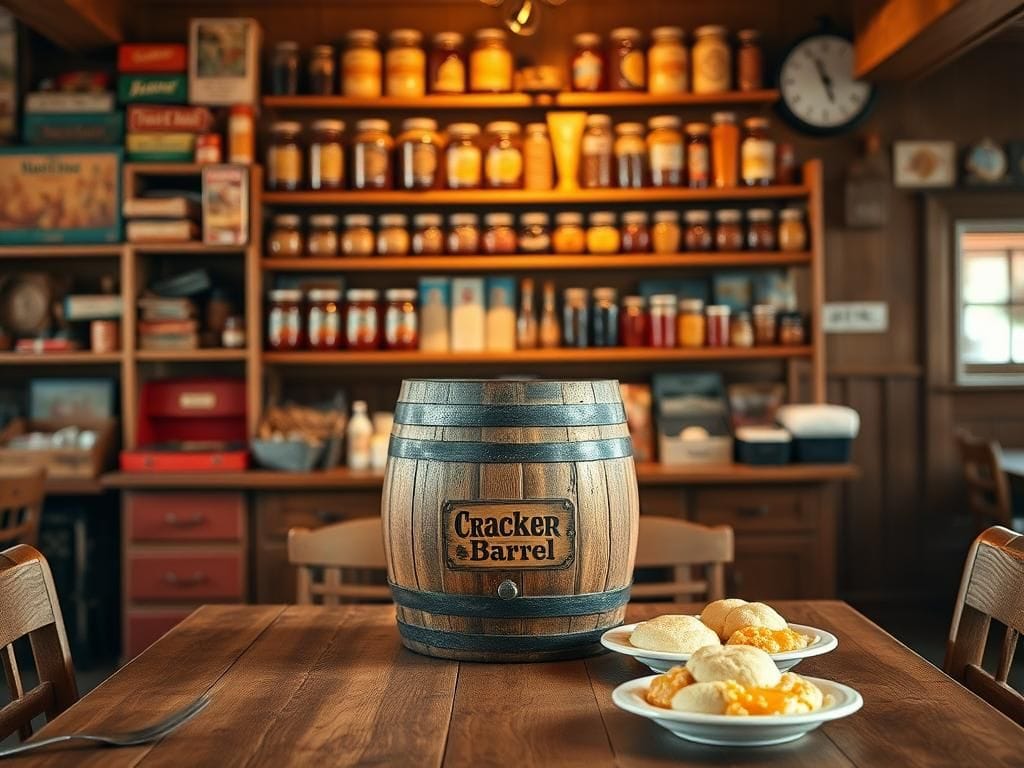 Flick International Cozy restaurant interior featuring a rustic wooden table set with comfort food and vintage decor