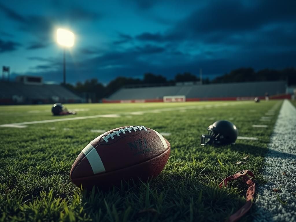 Flick International Abandoned football on a twilight football field