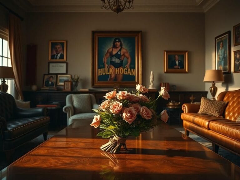 Flick International A luxurious living room with a portrait of Hulk Hogan, symbolizing family estrangement and legacy.