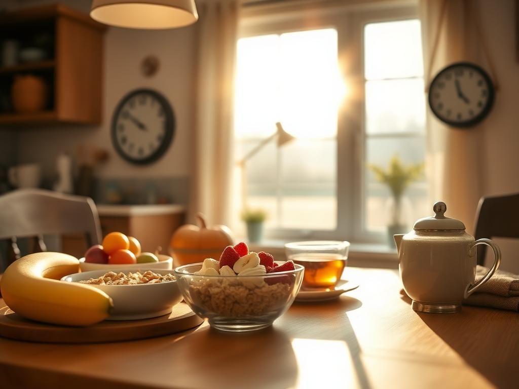 Flick International A warm breakfast table filled with nutritious foods in a softly lit kitchen