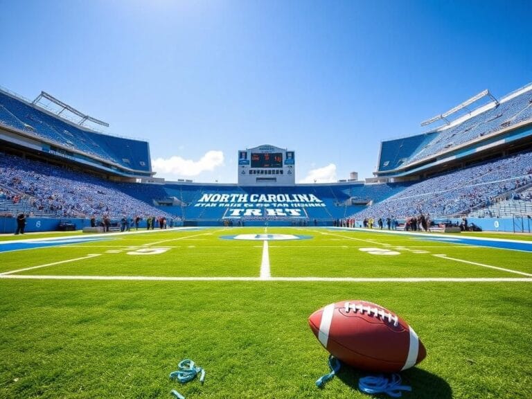 Flick International Vibrant college football stadium showcasing UNC Tar Heels colors under a blue sky