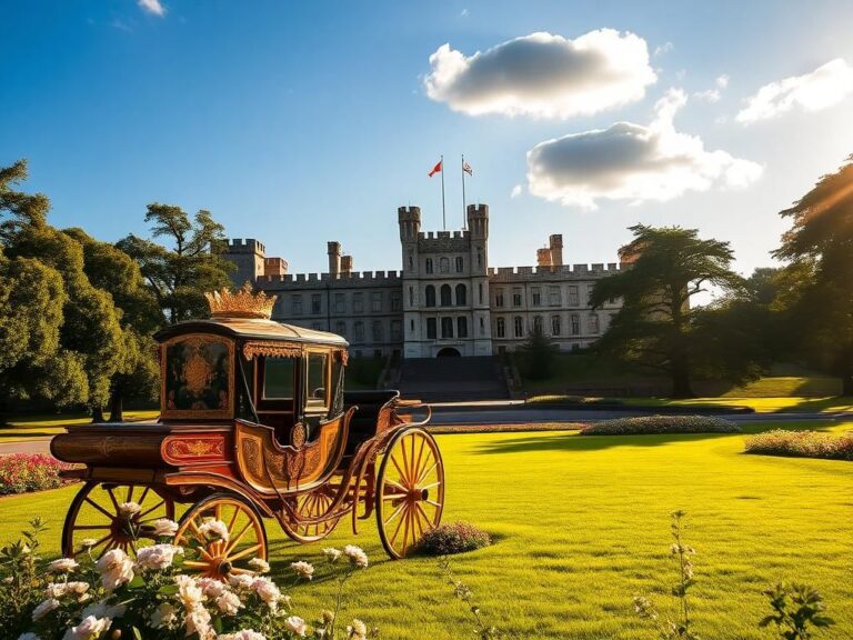 Flick International Majestic view of Windsor Castle with a regal carriage in the foreground