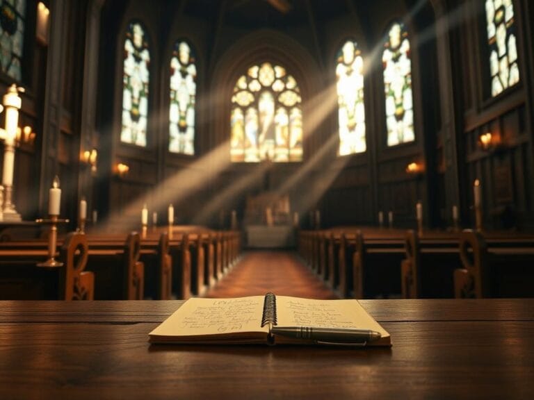 Flick International Dramatic interior of a large, empty New York City church with flickering candles and ornate stained-glass windows