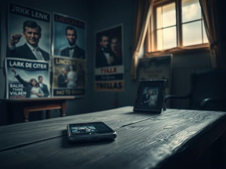 Flick International Smartphone displaying violent political footage on a wooden table