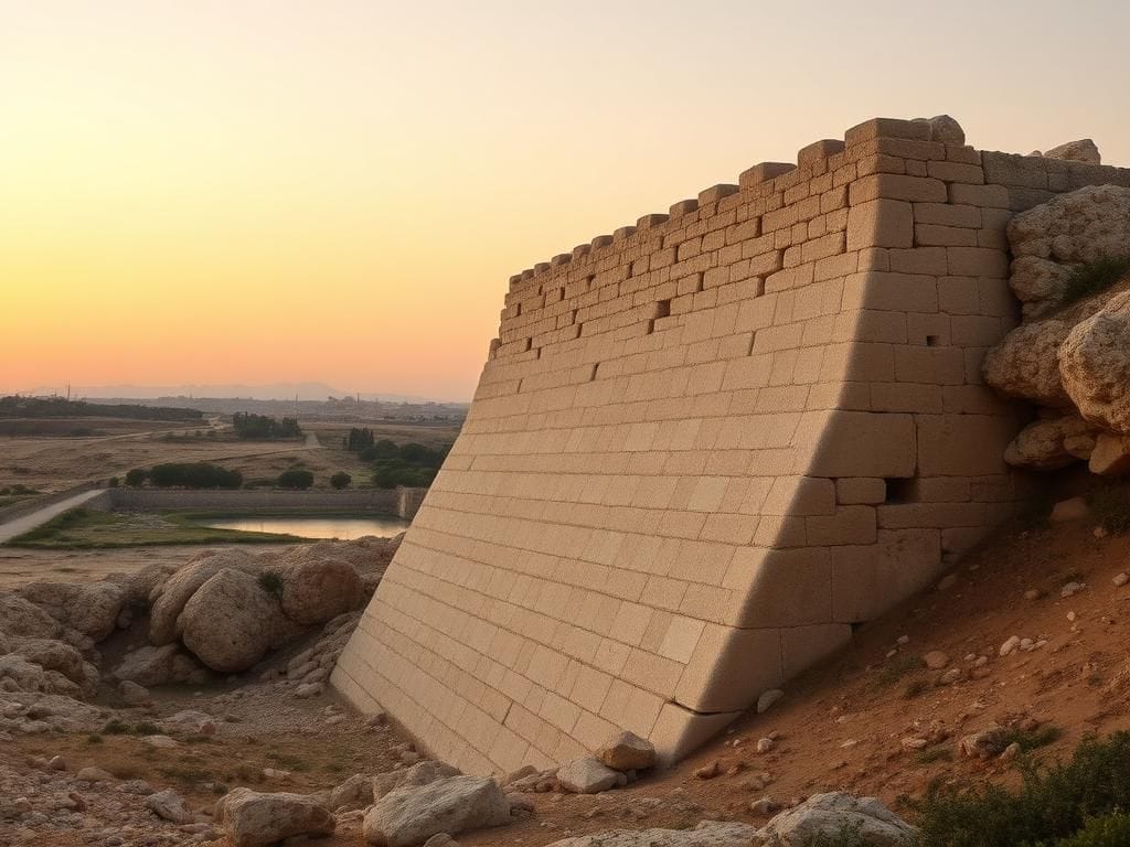 Flick International Ancient stone dam near the Pool of Siloam, showcasing weathered limestone and rocky terrain