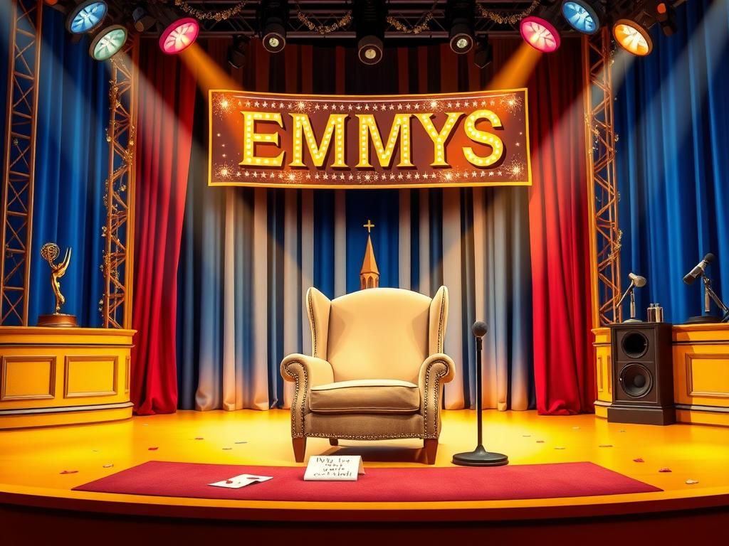 Flick International A vibrant award show stage set up for the Emmys, featuring bright lights and decorative elements.