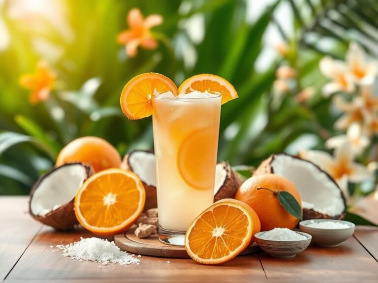 Flick International Refreshing glass of cortisol cocktail made with coconut water and orange juice