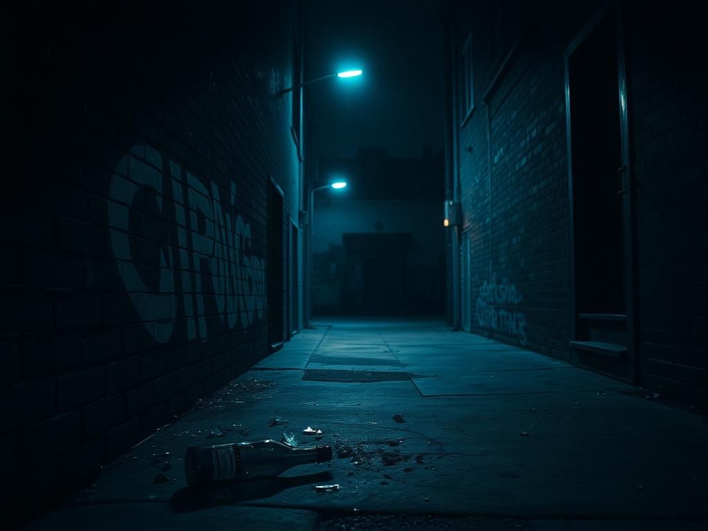 Flick International Dark urban alleyway emphasizing themes of political dissent and violence