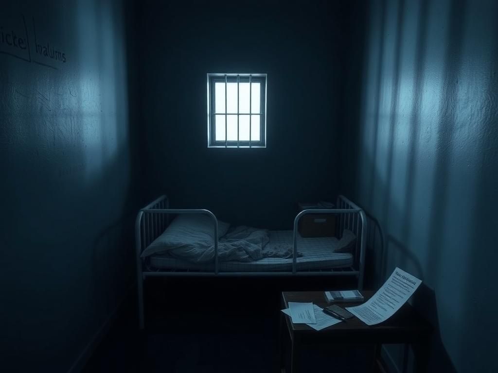 Flick International Isolation cell depicting a stark holding area associated with Charlie Kirk assassination suspect