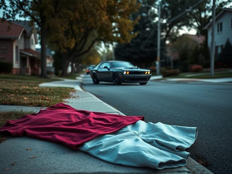 Flick International A maroon T-shirt and light-colored shorts lying on the ground in a quiet neighborhood near Utah Valley University