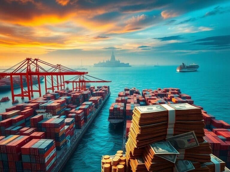 Flick International Aerial view of a busy U.S. port with towering shipping containers and cranes in action