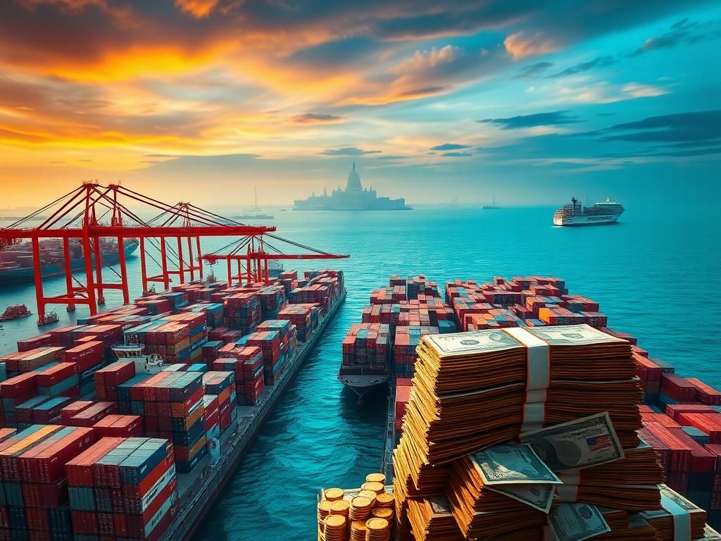 Flick International Aerial view of a busy U.S. port with towering shipping containers and cranes in action