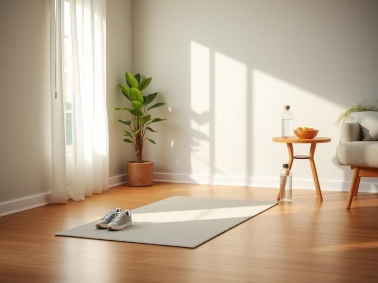 Flick International Cozy indoor scene promoting gentle activities with a yoga mat and sneakers