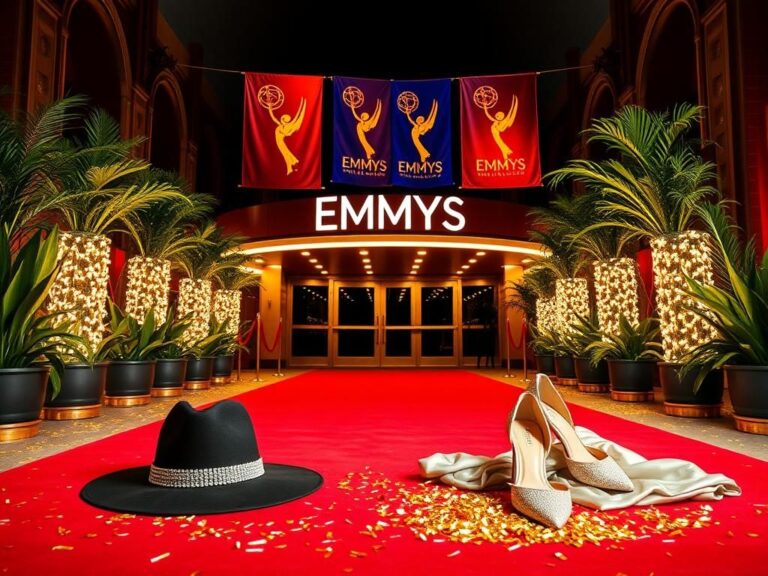 Flick International Glamorous red carpet scene at the Emmys 2025 featuring stylish accessories and elegant decorations
