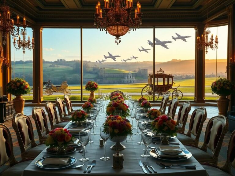 Flick International Elegant state dinner table set at Windsor Castle with royal décor