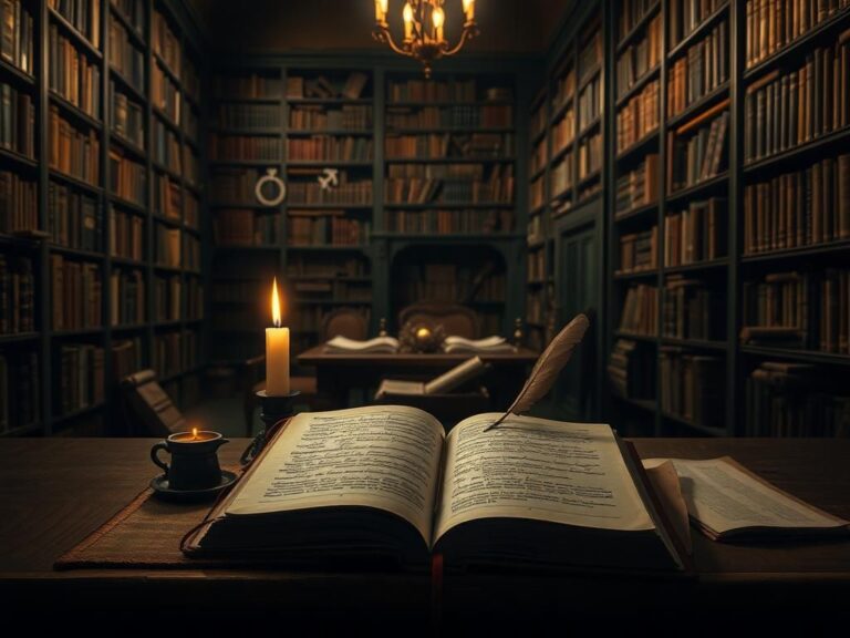 Flick International A serene library with an open ancient tome discussing gender and identity.