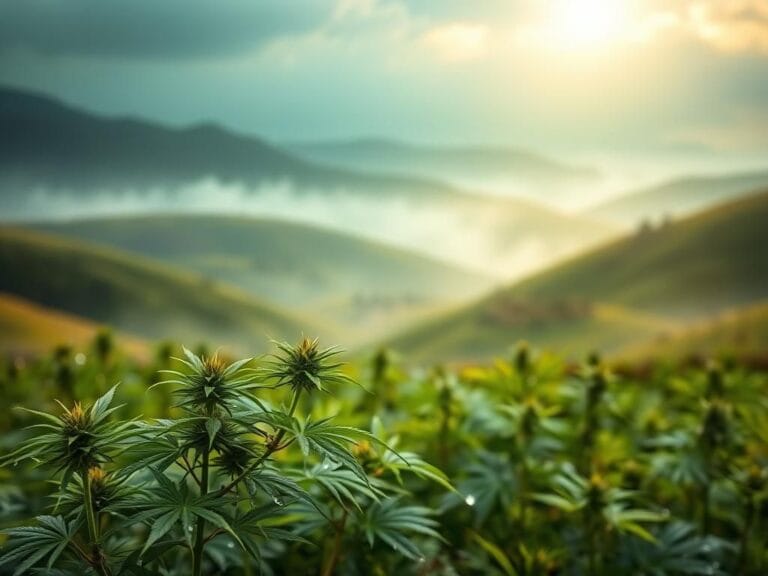 Flick International Lush green landscape with cannabis plants embodying growth and natural beauty