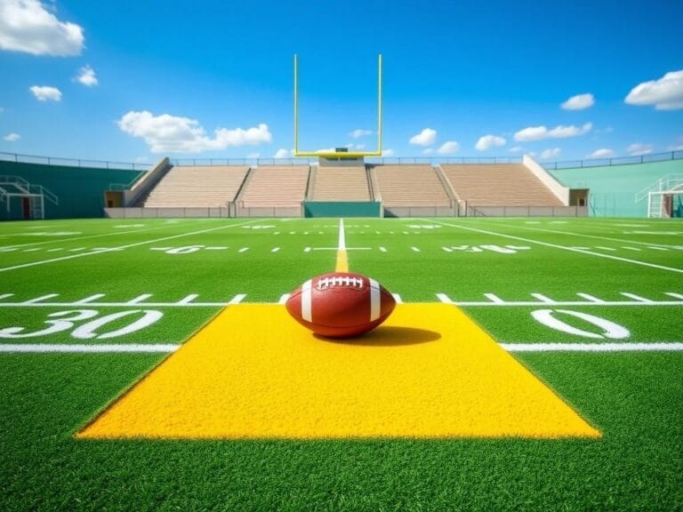 Flick International A dynamic football kickoff setup on a vibrant field under a clear blue sky