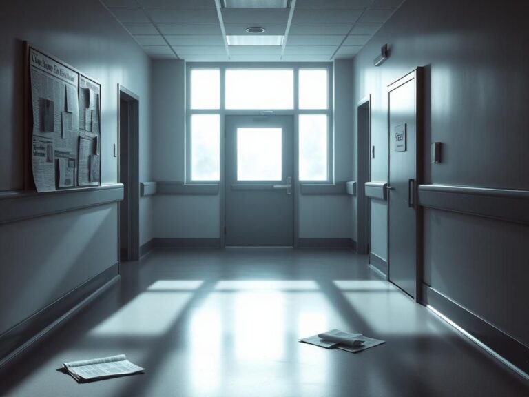 Flick International Hospital corridor with bulletin board displaying articles related to Charlie Kirk controversy