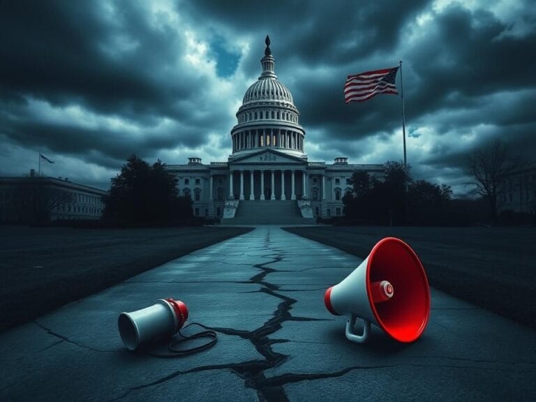 Flick International Abstract representation of a divided Capitol building under stormy skies