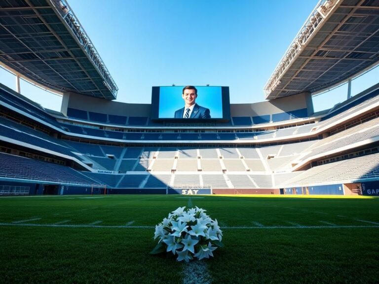 Flick International Empty football stadium with a portrait of Charlie Kirk on the videoboard