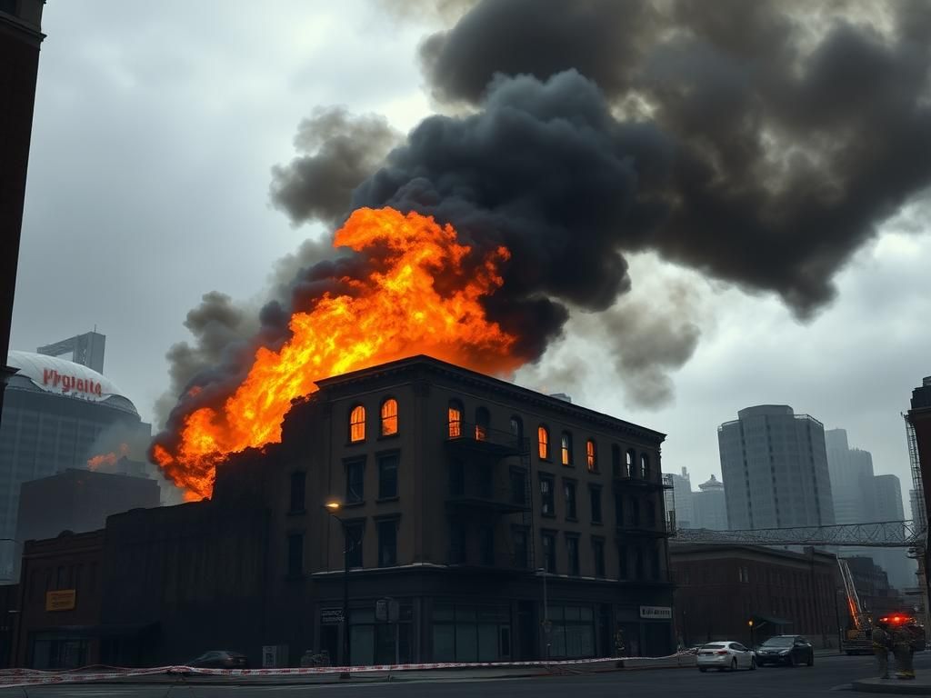 Flick International Large fire engulfing vacant buildings in downtown Baltimore