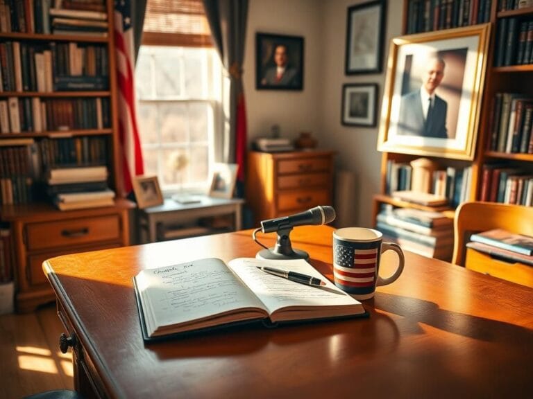 Flick International Cozy office setting with framed American flag and conservative literature