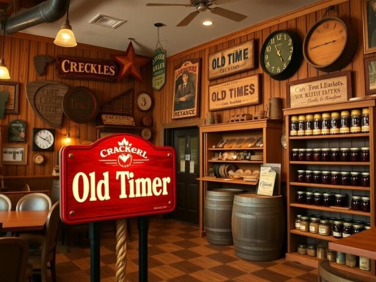 Flick International Cozy interior of a Cracker Barrel restaurant showcasing its Old Country Store aesthetic with 'Old Timer' sign