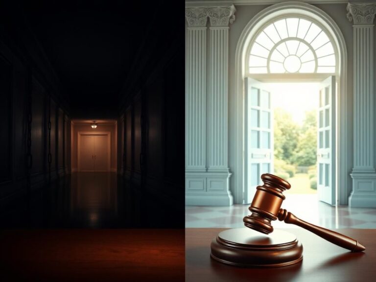 Flick International A split scene showing contrasting hallways in the U.S. Capitol, one dark and tense, the other bright and hopeful.