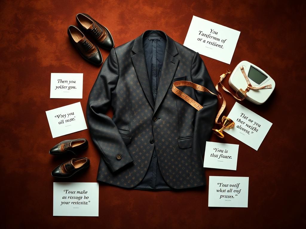 Flick International Stylish flat lay of a luxurious Louis Vuitton outfit celebrating Jelly Roll's weight loss transformation