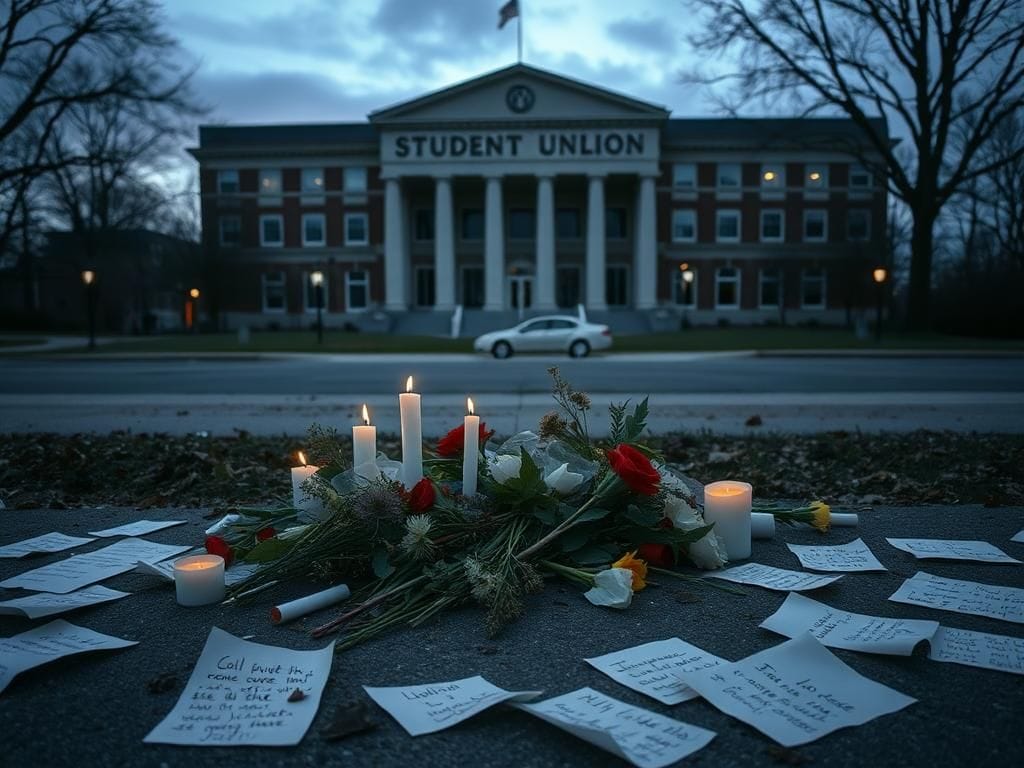 Flick International Makeshift memorial outside Texas Tech University with candles and flowers
