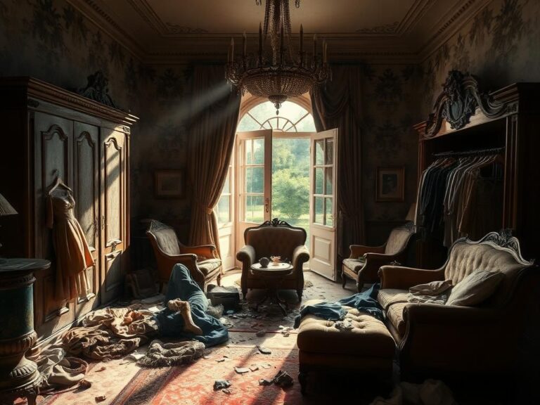 Flick International Distressed bedroom interior of Denise Richards and Aaron Phypers' mansion showcasing neglect and chaos