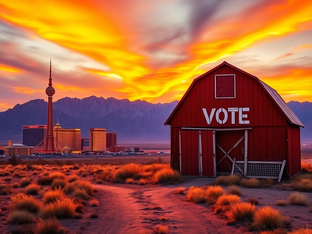 Flick International Vibrant Nevada landscape with Las Vegas skyline and Vote sign