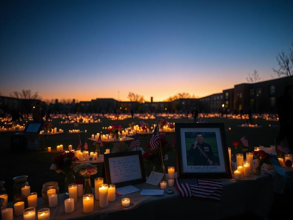 Flick International Candles and flowers at a vigil honoring Charlie Kirk on a college campus