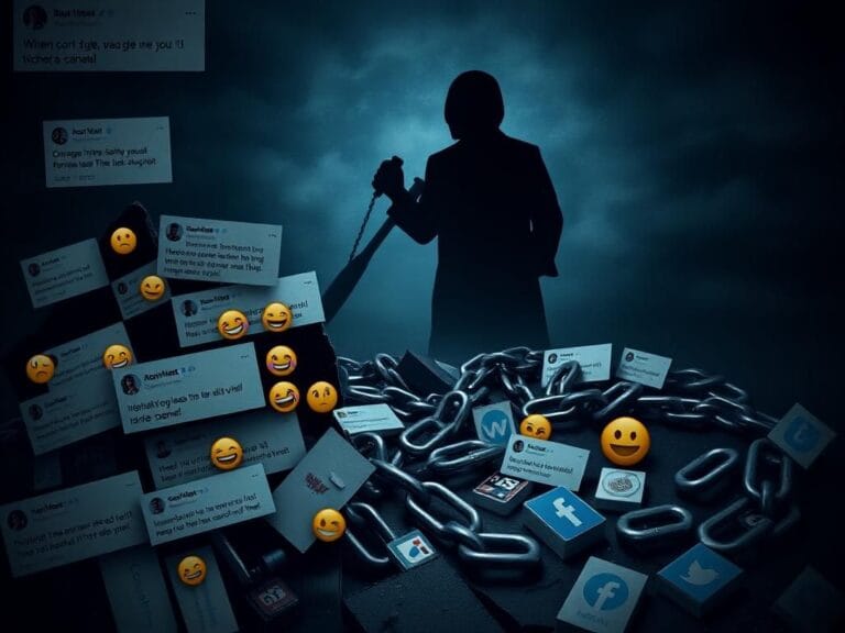 Flick International A tense depiction of fractured social media commentary amidst cancel culture debates.