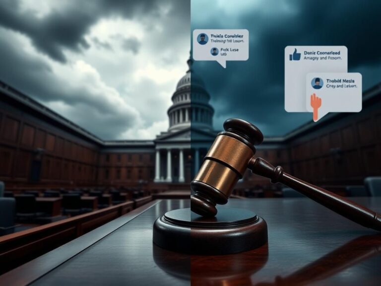 Flick International Split-screen image depicting a somber congressional chamber and a gavel, illustrating political tension