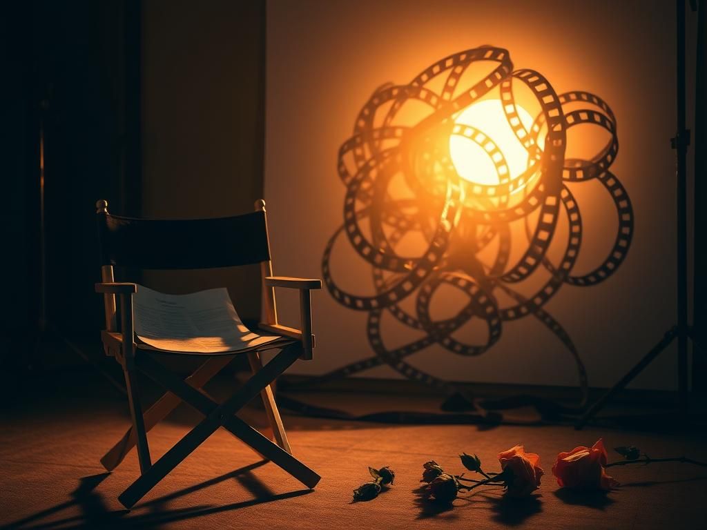 Flick International Vintage film set with empty director's chair and faded script, symbolizing lost romance