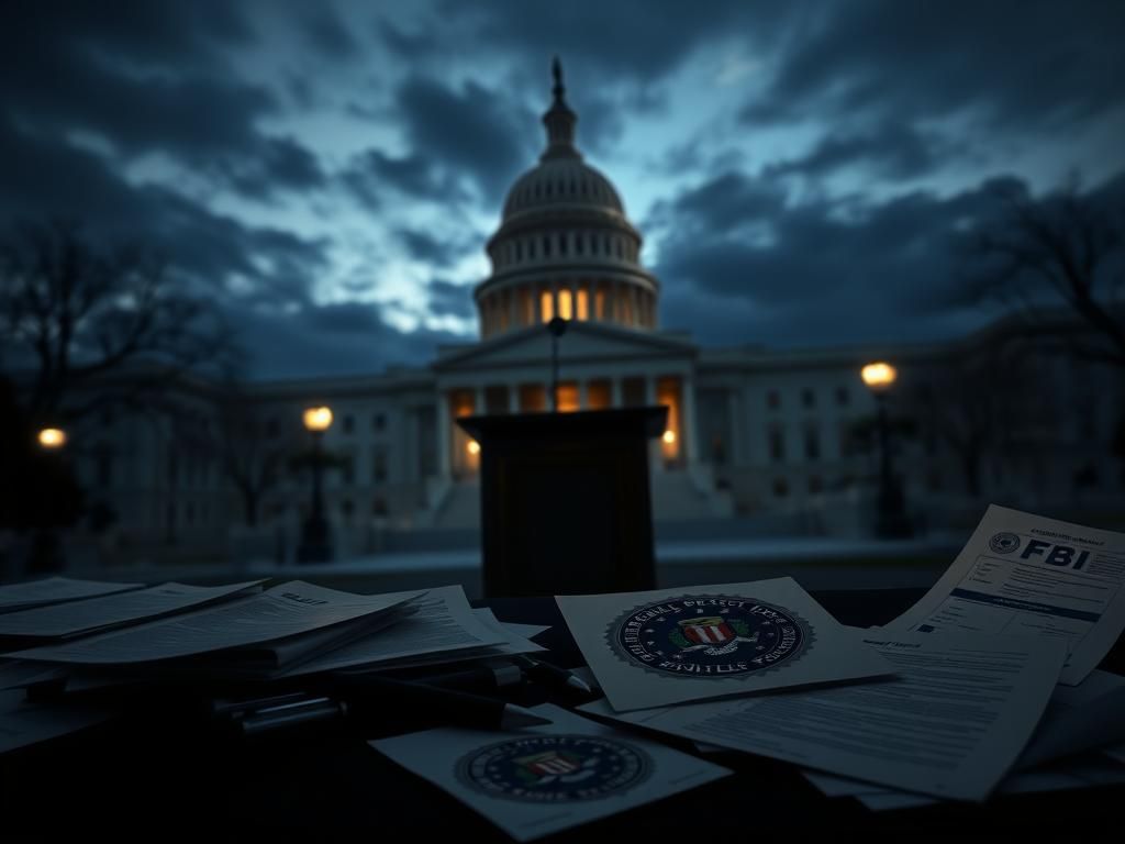 Flick International Somber scene of the U.S. Capitol building at twilight with an empty podium