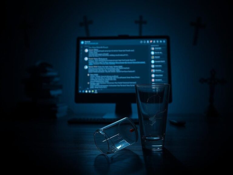 Flick International Dimly lit room with a glowing computer screen displaying a Discord chat interface related to FBI investigation