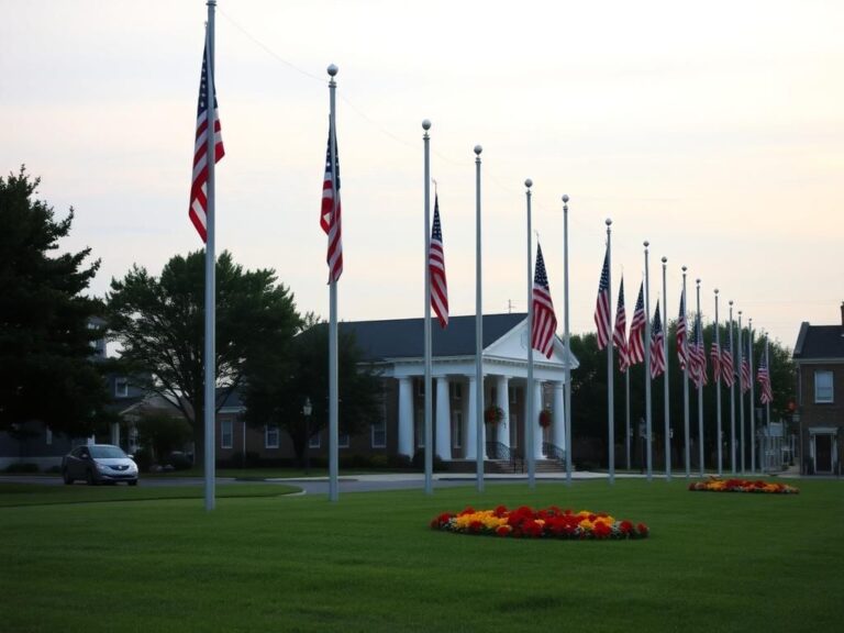 Flick International A New Jersey town square with American flags at half-staff honoring Charlie Kirk
