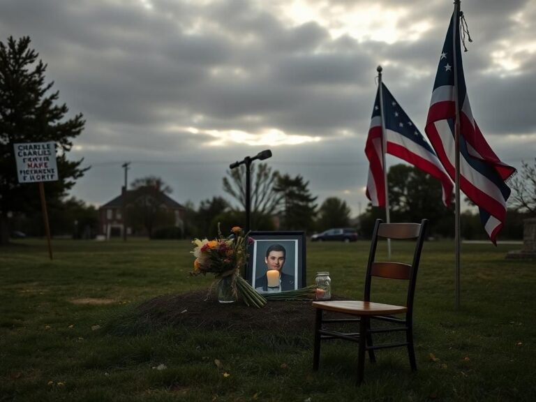 Flick International Makeshift memorial at Charlie Kirk vigil with flowers and photo