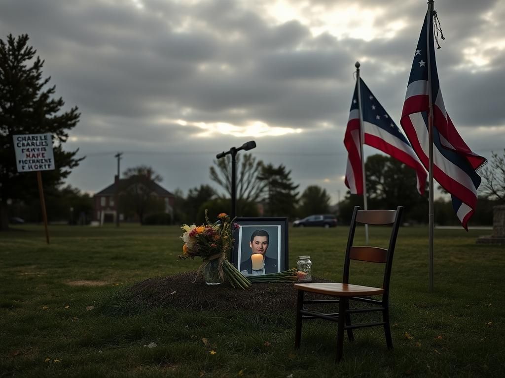 Flick International Makeshift memorial at Charlie Kirk vigil with flowers and photo