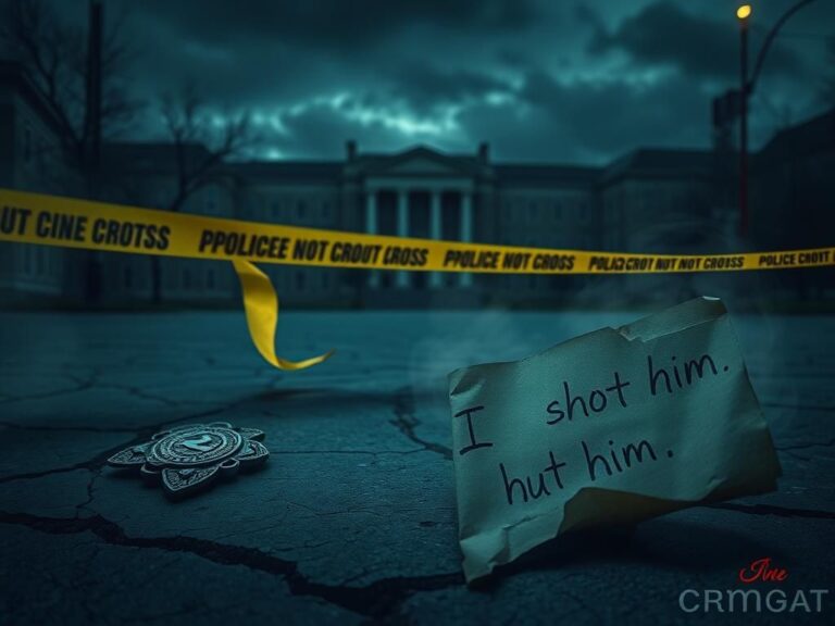 Flick International abandoned police badge and yellow tape on cracked pavement near university campus