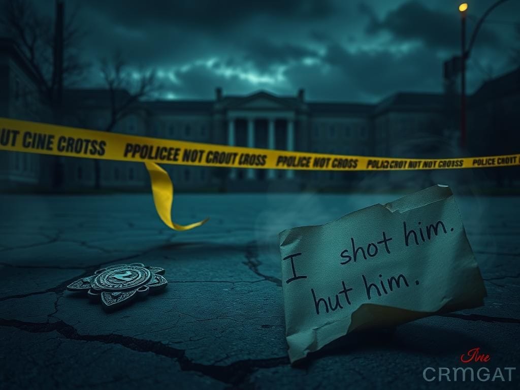 Flick International abandoned police badge and yellow tape on cracked pavement near university campus