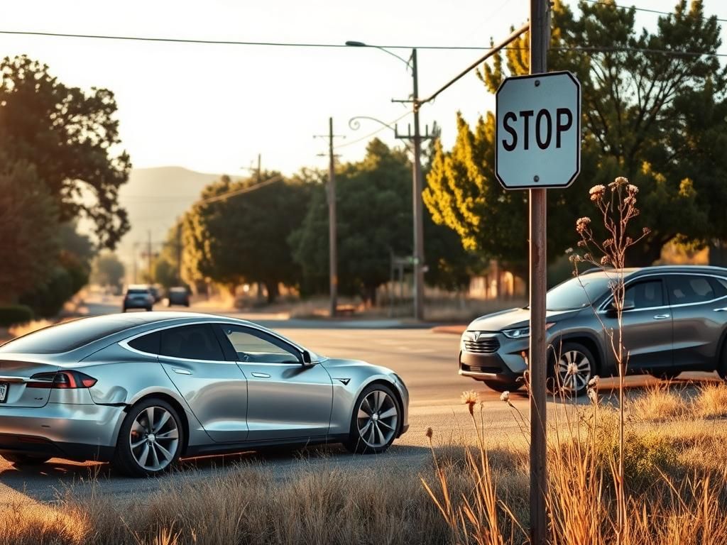 Flick International A damaged silver Tesla involved in a California car accident