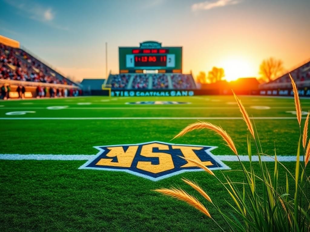 Flick International Vibrant football field at Norfolk State University with team logo and excited fans