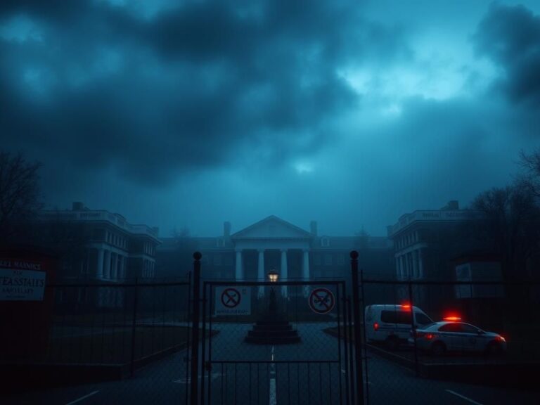 Flick International A somber scene of the United States Naval Academy under a heavy fog with storm clouds above